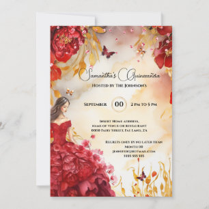 Röda Quinceañera peony ballgown-blommigt blommor Inbjudningar