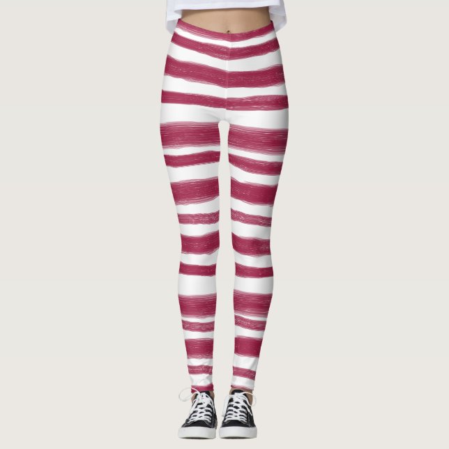 Röda Ränder Bordeaux  Leggings (Framsida)
