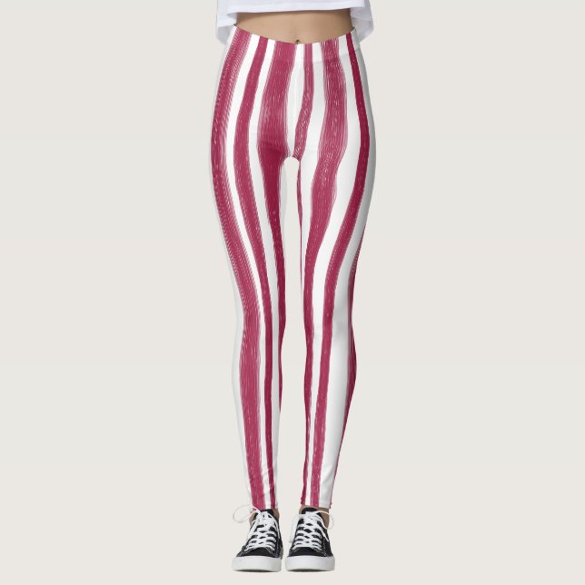 Röda ränder Bordeaux  Leggings (Framsida)