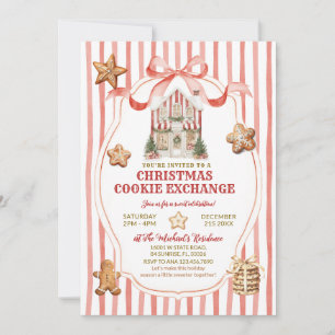 Röda ränder Bow Gingerbread House Cookies Utbyte Inbjudningar