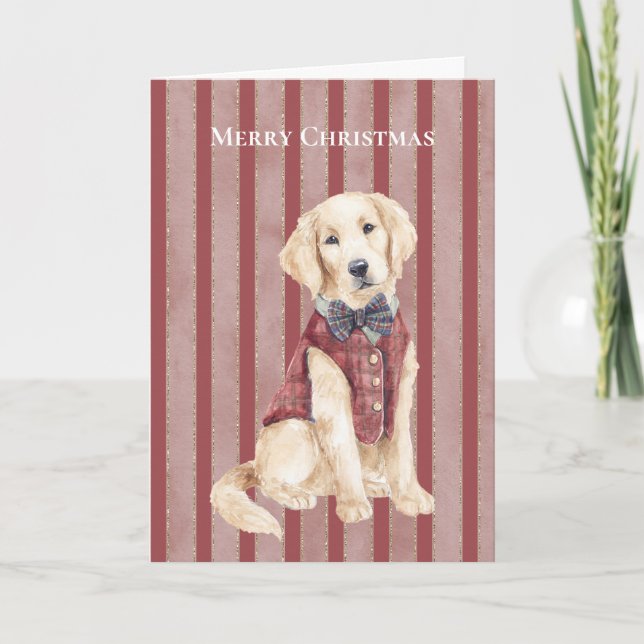 Röda ränder Hund jul  Kort (Framsida)