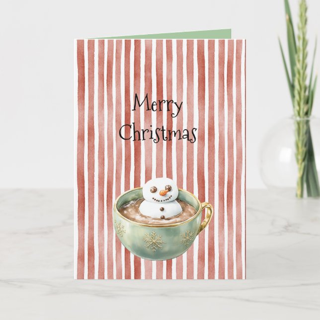 Röda Ränder Jul Glad Marshmallow i Kakao Kort (Framsida)