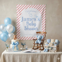 Röda ränder & Ljusblå bandana Baby shower