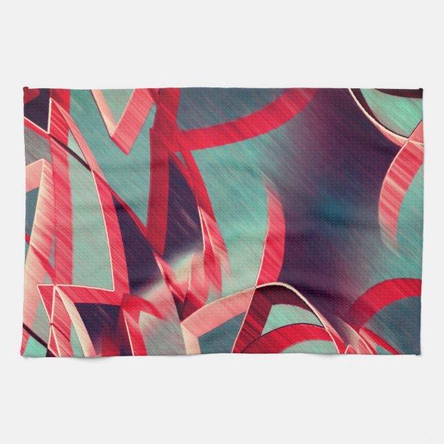 Röda ränder över grått eller blått, skrumpna bilde kökshandduk (Horisontell)