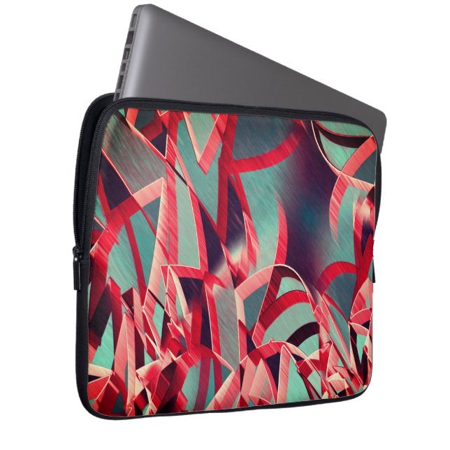 Röda ränder över grått eller blått, skrumpna bilde laptop fodral (Framsidan Höger)