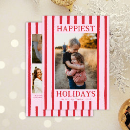 Röda ränder Söt multi foto platt semesterkort Julkort