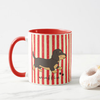 Röda Ränder Svart Tan Dachshund Namn Mugg