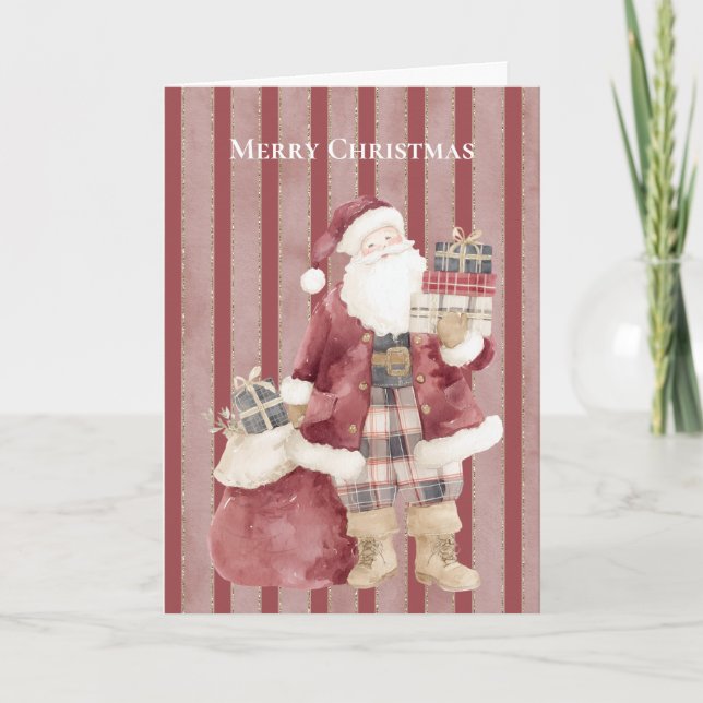 Röda Ränder Tomte Gåvor Jul   Kort (Framsida)