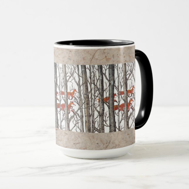 Röda rävar i Skogen Art Rustic Lete LG-kaffe Mugg (Framsida höger)