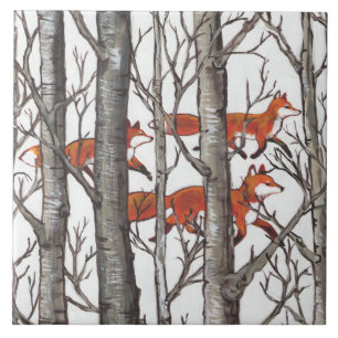 Röda rävar i Skogen Art Rustic look LG Ceramic T Kakelplatta