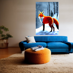 Röda rävar i snö   AI Art Poster