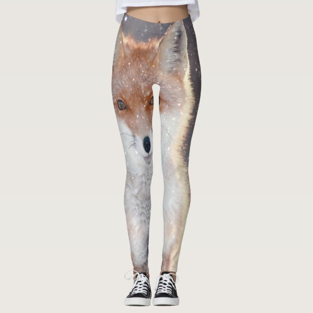 Röda rävar, vinterskog, scenbild. leggings (Framsida)