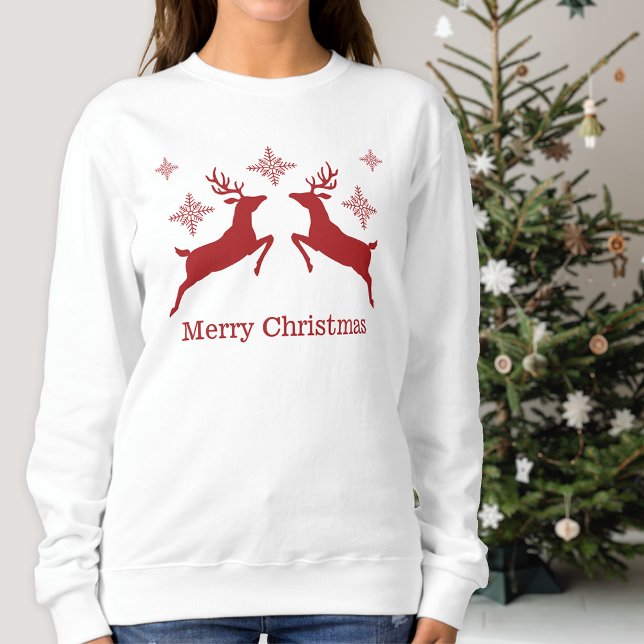 Röda renar och Snöflingor God jul T Shirt (Festive design for the Holiday season.)