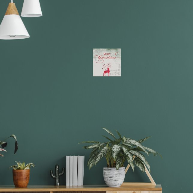 Röda renar Silver snöflingor Grön jul Poster (Vardagsrum 1)