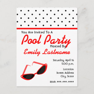 Röda Retro Solglasögon / Prickar Pool Party Inbjudningar