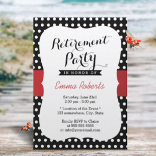 Röda revbenet Black White Polka Dot pension Party Inbjudningar