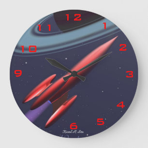 Röda Rocketship Stor Klocka