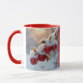 Röda röda äpplen med snö mugg