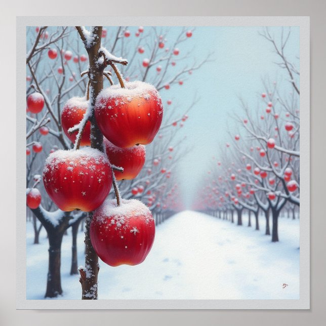 Röda röda äpplen med snö poster (Framsidan)