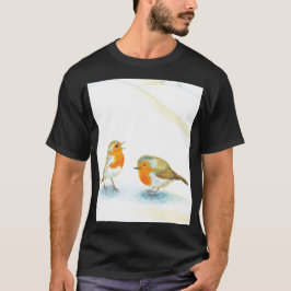 Röda rödhakor på vintern t shirt
