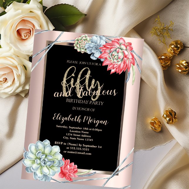 Röda rödsuckor Ro Guld 50:e födelsedagen Inbjudningar (Skapare uppladdad)