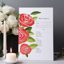 Röda Ros Blommiga Måltidsvalskort Meny