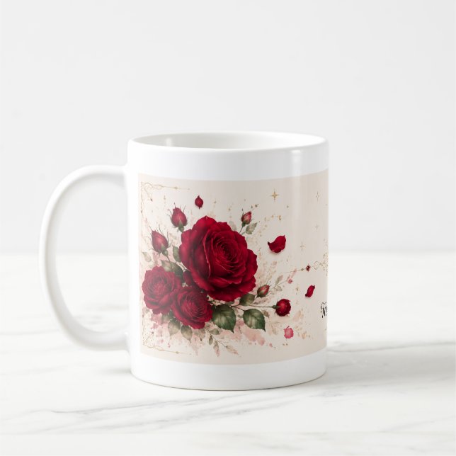 Röda Ros Kärlekslappar Romantisk Blommig Kaffemugg (Vänster)