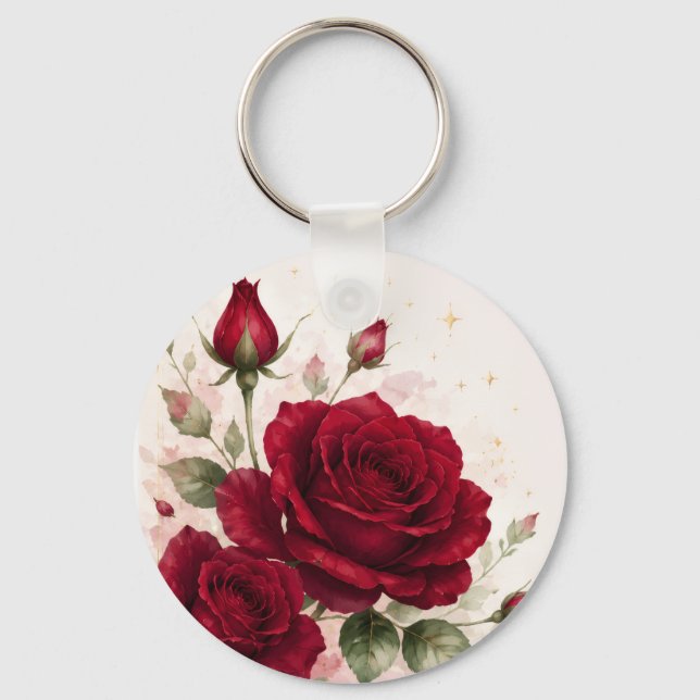 Röda Ros Kärleksnoter Romantisk Blommig Nyckelring (Framsida)