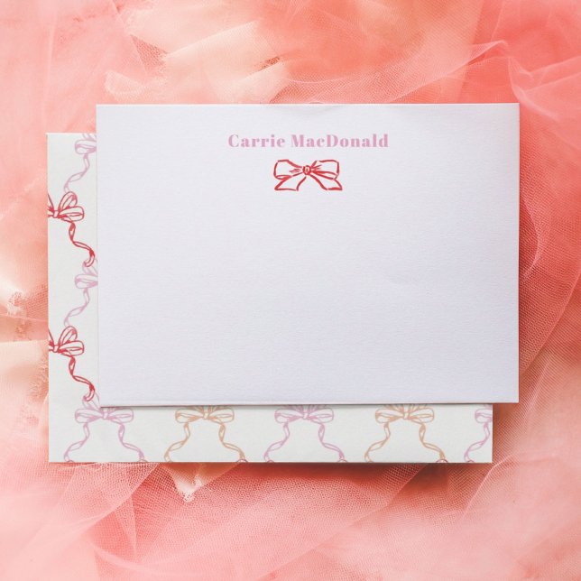 Röda Rosa Akvarellbågar Personlig Brevpapper Anteckningskort (Watercolor red and pink painted bows personalized stationery note cards.)