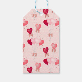 Röda, rosa ballonger, Glad Alla Hjärtans Dag manus Presentetikett