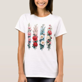 RÖDA ROSA BLÅ VITA VILDblommor T Shirt