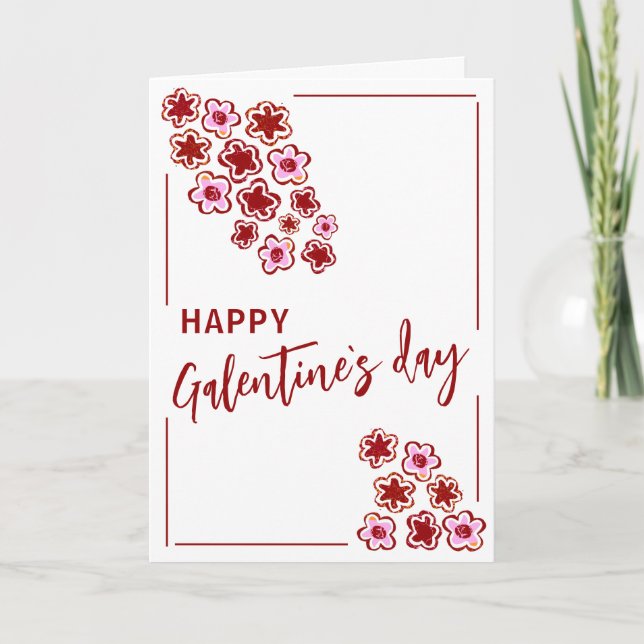 Röda Rosa Blommor Galentine`s Dag Vänner  Helgkort (Framsida)