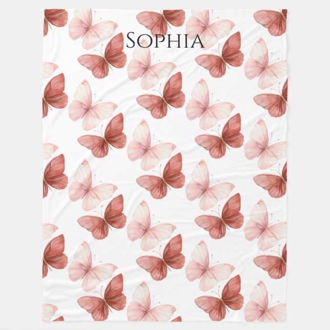 Röda Rosa Fjärilar   Fleecefilt (Framsidan)