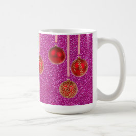 Röda Rosa Glitter God Jul Julgranskulor Mugg