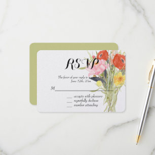 Röda Rosa Gula Ranunculus Blommor RSVP OSA Kort