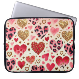 RÖDA ROSA GULD VALENTINEHJÄRTAN & LEOPARD TRYCK LAPTOP FODRAL