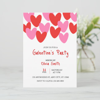 röda rosa hjärtan Galentine’s dag-inbjudan, hjärta Inbjudningar