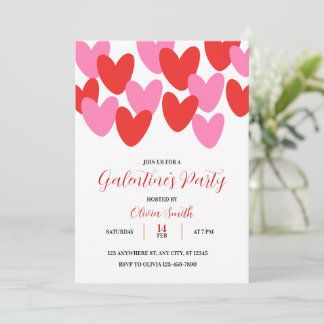 RÖDA ROSA HJÄRTAN GALENTINES DAG FEST INVITATION INBJUDNINGAR