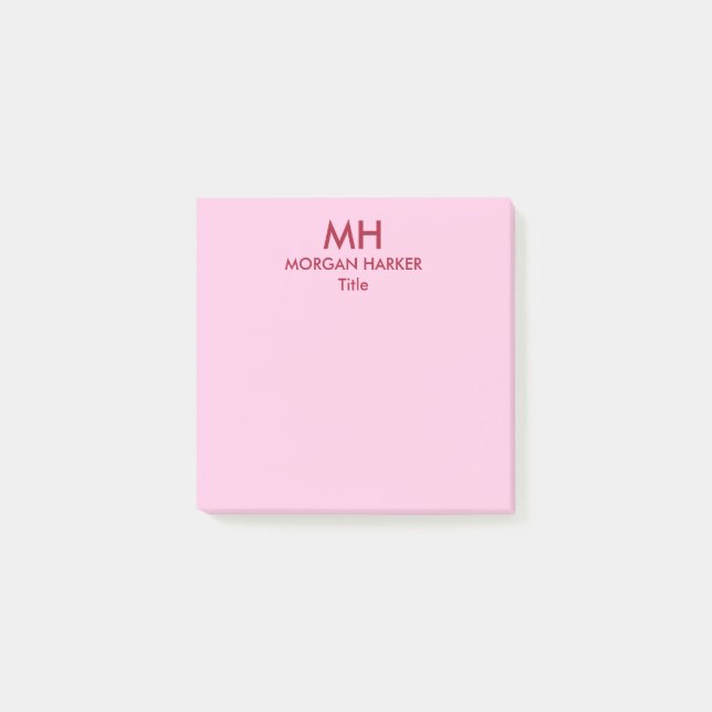 Röda Rosa Minimalistisk Rena Initialer Post-it Block (Framsida)