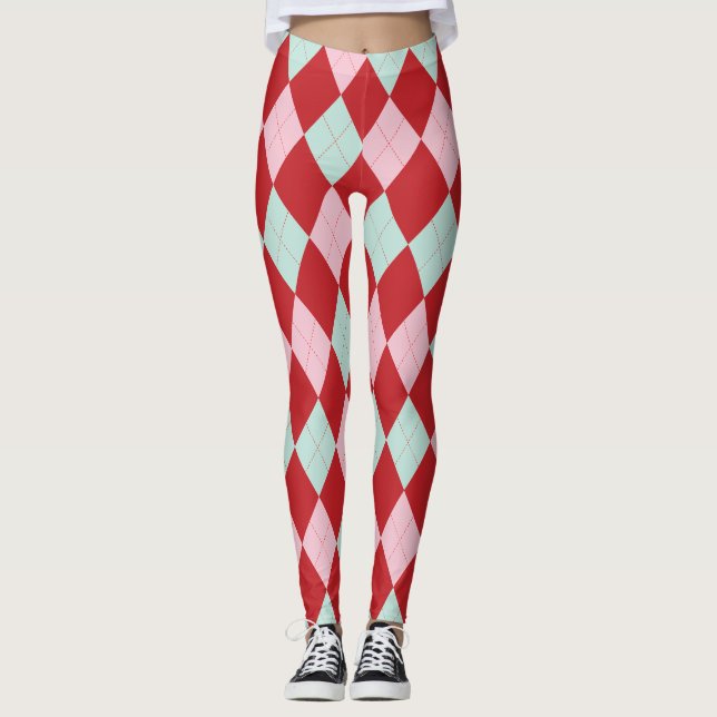 Röda Rosa & Mint Jul Argyle Leggings (Framsida)