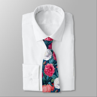 Röda, rosa och vita pion- och liljeblomster slips