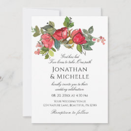 Röda Rosa ros Blommigten i ett enda kristet Bröllo Inbjudningar