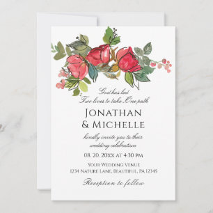 Röda Rosa ros Blommigten i ett enda kristet Bröllo Inbjudningar