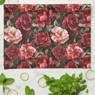 Röda Rosa Rosblommor Kökshandduk