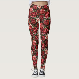 Röda Rosa Rosblommor Leggings