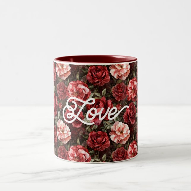 Röda Rosa Rosblommor Två-Tonad Mugg (Center)