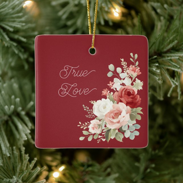 Röda Rosa Rosor Blommig Äkta Kärlek Jul Julgransprydnad Keramik (Träd)