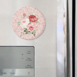 Röda Rosa Rosor Blommigt Glitter Magnet