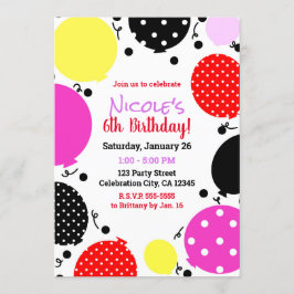 Röda Rosa Svarta Prickiga Ballonger Födelsedagsfes Inbjudningar