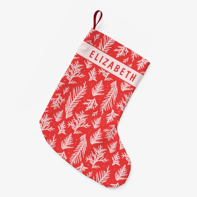 Röda & Rosa Vinter Tallgrenar Liten Julstrumpa (Framsidan (Hängande))